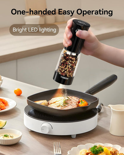 Electric Salt and Pepper Grinder Set – Rechargeable with LED Power Indicator, 5-Level Adjustable Grinding, LED Light, 4.5Oz Large Capacity Salt and Pepper Shakers with Storage Base4