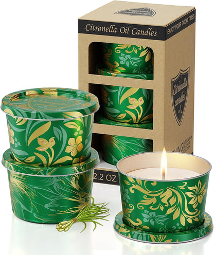Citronella Candles Outdoor for Patio-3Pcs Natural Soy Wax Portable Citronella Oil Candles in Decorative Tins, Long Lasting Summer Essentials for Camping, Backyard BBQ, Gardening & Outdoor Dining1
