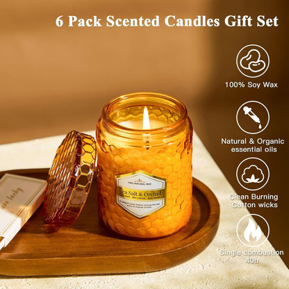 6 Pack Natural Soy Wax Jar Candles for Home, Scented Aromatherapy Gift Set for Women, 33 Oz 240 Hour Long Lasting Candles Gifts for Mothers Day Birthday Women Valentine'S Day3