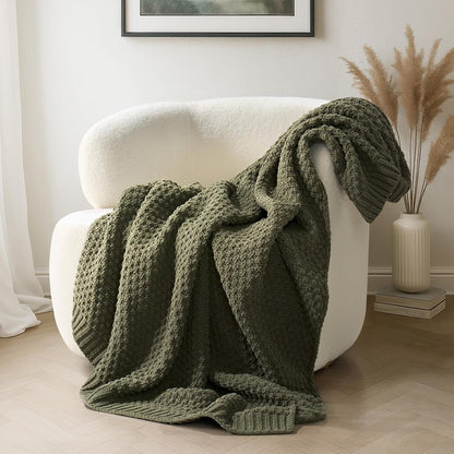 HOME Chunky Chenille Knit Throw Blanket, 50 X 60, Olive Green | Sculpted Moss Stitch, Chic Modern Farmhouse, All-Season Warmth, OEKO-TEX® Certified, Elegant Blanket for Couch, Bed, Sofa1
