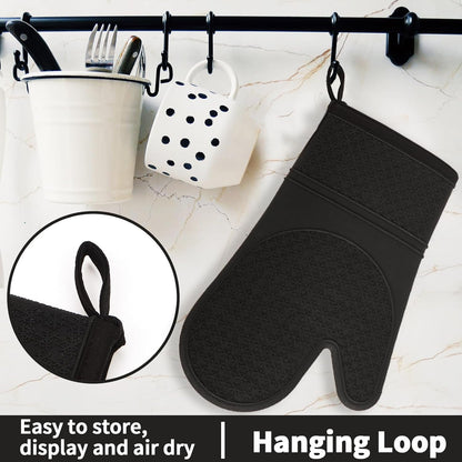 Silicone Oven Mitts, Heat Resistant 500F Kitchen Mitts 2PCS, 11.6" Bpa-Free Soft Baking Gloves, Non-Slip Grip Oven Gloves with Soft Cotton Lining for Kitchen Cooking Baking BBQ - Black6