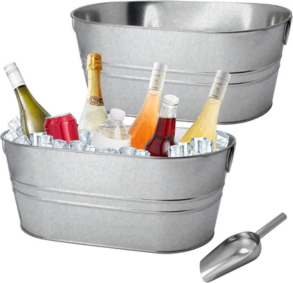 2 Pack 4 Gallon Galvanized Tub Ice Buckets for Parties Portable Beverage Tub with Handles Champagne Bucket Metal Ice Buckets for Cocktail Bar with Ice Scoop1