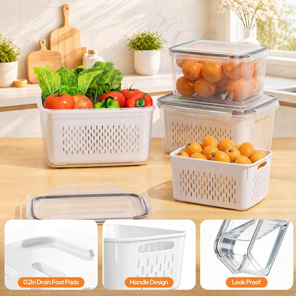 Fruit Storage Containers for Fridge, 3 Pack Plastic Food Storage Container5