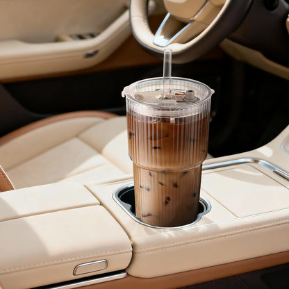 Iced Coffee Cups with Lids 2Pcs: Ribbed Glass Tumbler with Straw and Lid 20Oz - Vintage Glass Cups with Lids and Straws - Tumbler Leak Proof Aesthetic Drinking for Coffee Bar Accessories7