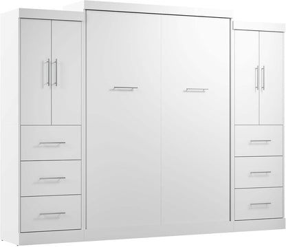 Queen Murphy Bed with 2 Wardrobes, White, Nebula, 115W1