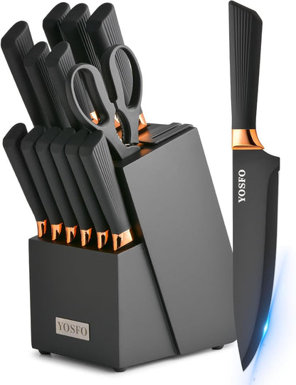 Kitchen Knife Set,15 Pcs Knife Set with Block and Sharpener,High Carbon Stainless Steel Ultra Sharp,Dishwasher Safe1