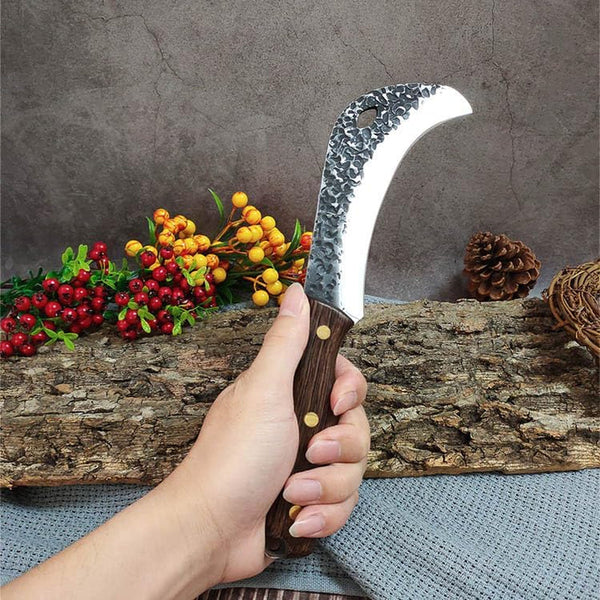 Meat Cleaver, Portable Hammer-Patterned Sickle-Forged Durian Knife Outdoor Slaughtering Utility Knives with Sheath7