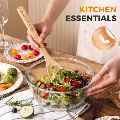 Wooden Spoons for Cooking Bamboo Utensils Set (6 Pieces) - Essential Tools Wooden Spoons & Spatula for Everyday Stirring, Mixing, Flipping & Serving, Gentle on Nonstick Cookware2