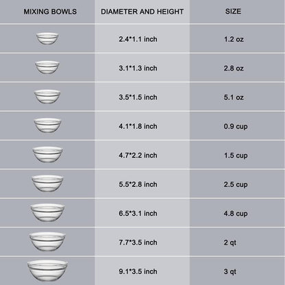 Sweejar Glass Mixing Bowls Set(Set of 9),Nesting Bowls for Space Saving Storage,Great for Cooking,Baking,Prepping,Stackable Bowl Set…2