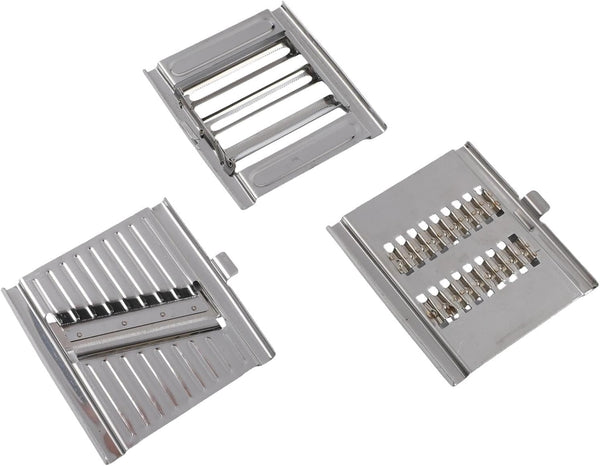 3-In-1 Vegetable Slicer Set with for Stainless Steel Cheese Grater, Onion Chopper and Hand Peeler Potatoes, Garlic, Fruits - for Compact Kitchen, Silver6