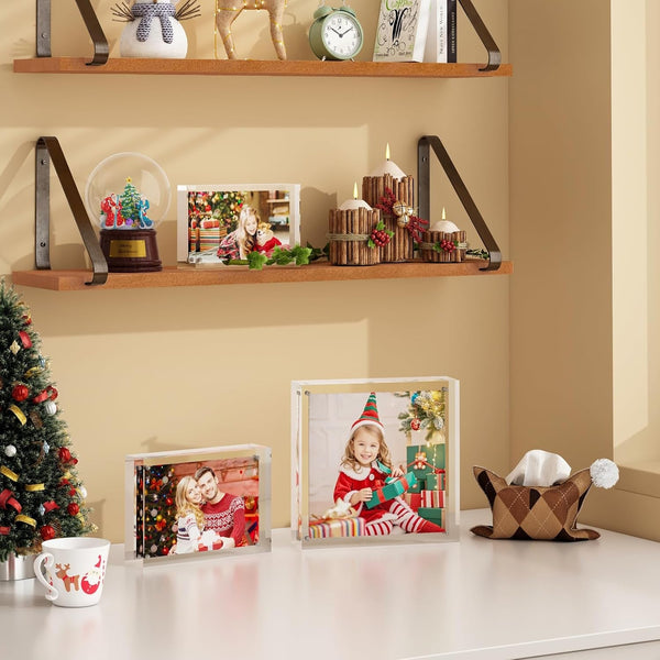 4X6 Acrylic Frames 6 Pack, 20Mm Thicker Frameless Clear Picture Frames, Double Sided Magnetic Picture Frames, Free Standing Desktop Display8