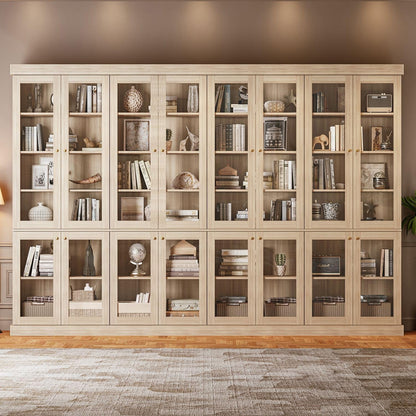 70.8" Tall Farmhouse Modular Kitchen Pantry Cabinet with Glass Doors, Wooden Storage Hutch with 6-Tier Adjustable Shelves for Kitchen Organization, Set of 4, Brown3