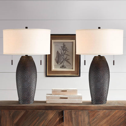 Noah 31" Large Table Lamps Set of 2 Bronze Vase Hammered Pull Chain1