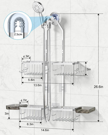 Adjustable Shower Caddy Hanging - Never Rust Shower Organizer Hanging, Aluminum Shower Racks for inside Shower - Bathroom Organizers and Storage with 2 Soap Holders and 2 Removable Hooks, Silver7