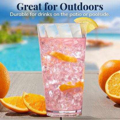 Optix Plastic Reusable Drinking Glasses (Set of 8) 20Oz Water Cups in Clear | Bpa-Free Tumblers, Made in USA | Top-Rack Dishwasher Safe7