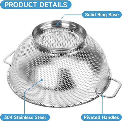 Colander for Kitchen, 3QT, Stainless Steel Colander Strainer with Handle for Fruits Vegetables Cooking Food, Dishwasher Safe4