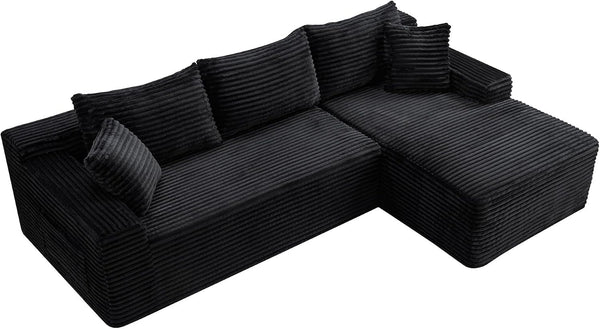 95" L-Shaped Cloud Sectional Couch, Right Facing Modular Compressed Boneless Sectional Sofa with Chaise Lounge, Plush Corduroy Boneless Corner Sofa for Living Room5