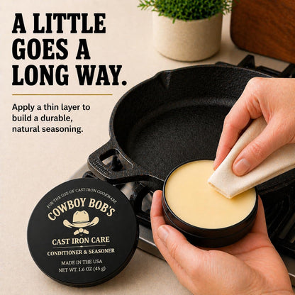 Cowboy Bob’S Cast Iron Seasoning & Conditioner - Made with Organic Avocado Oil & USA Beeswax - No Seed Oils - Rust Protection & Maintenance - Restore Skillets, Griddles, Woks, Grills & Carbon Steel - Made in USA5