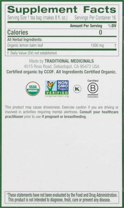Organic, Lemon Balm - Supports Stress Relief & Digestive Health - Kosher, Non-Gmo, Caffeine-Free, Compostable - 16 Tea Bags | Soothes the Digestive Tract & Promotes Respiratory Health, Kosher, Non-Gmo, Caffeine-Free13