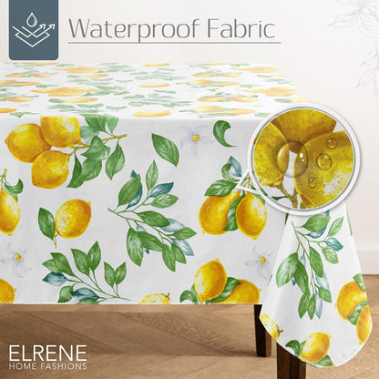 Home Fashions Vintage Lemon and Citrus Blooms Water- and Stain-Resistant Vinyl Tablecloth with Flannel Backing, 52 Inches X 52 Inches, Square2