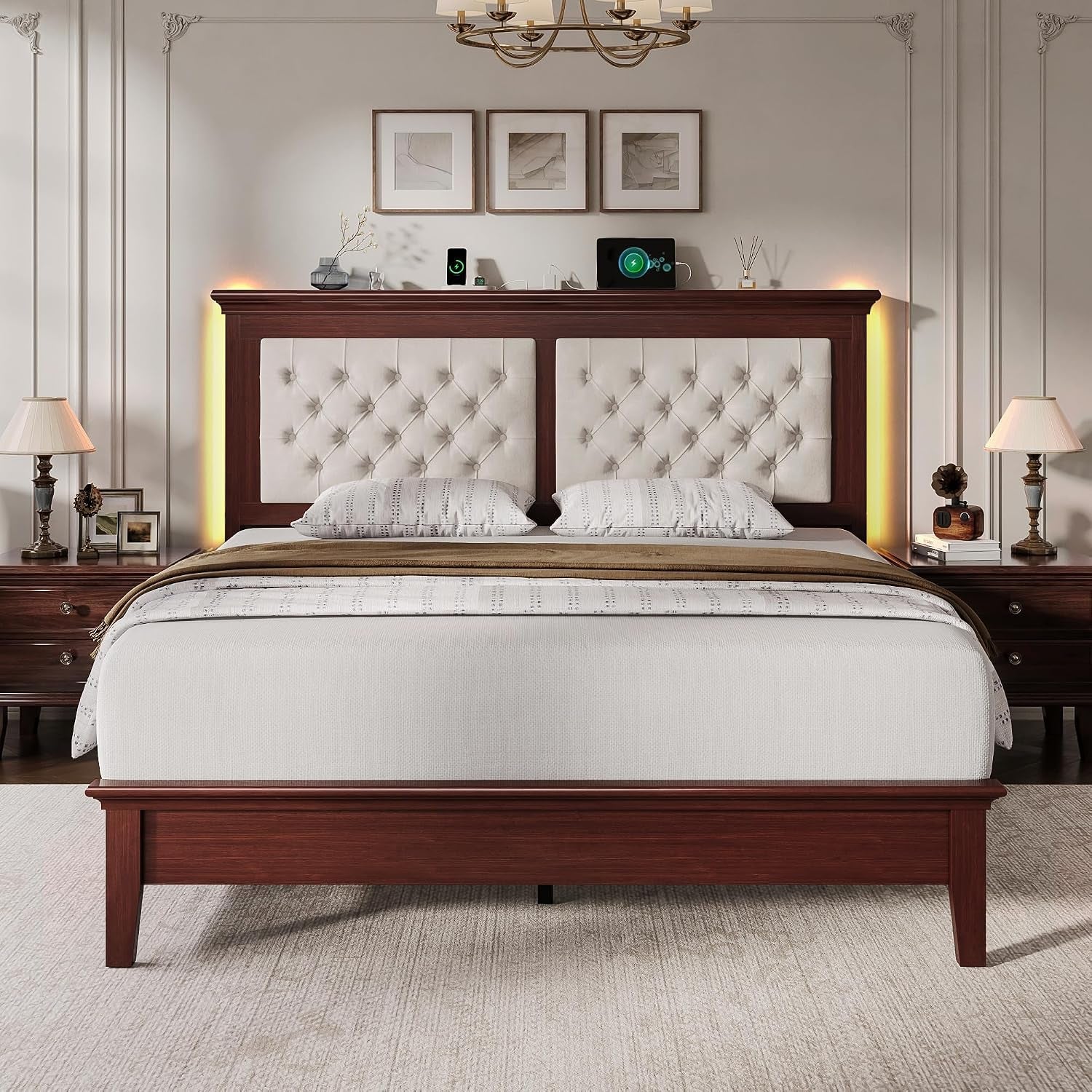 solid-wood-queen-bed-frame-41-5-tall-diamond-tufted-upholstered-headboard-american-classic-flat-top-bed-stable-structure-wood-slats-support-noise-free-no-box-spring-needed-redish-brown