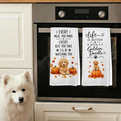 Fall Goldendoodle Pumpkin Kitchen Tea Dish Towels, Farmhouse Autumn Seasonal Dog Pumpkin Dish Towels for Kitchen, Goldendoodle Gifts Hand Towel for Bathroom 16X24In Set of 23