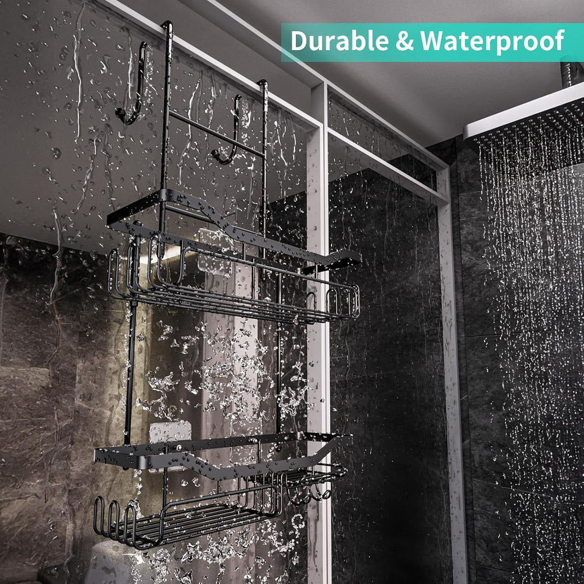 hanging-shower-caddy-over-the-door-with-soap-holder-no-drilling-adhesive-shower-organizer-with-11-hooks-rustproof-waterproof-304-stainless-steel-bathroom-shelves-black