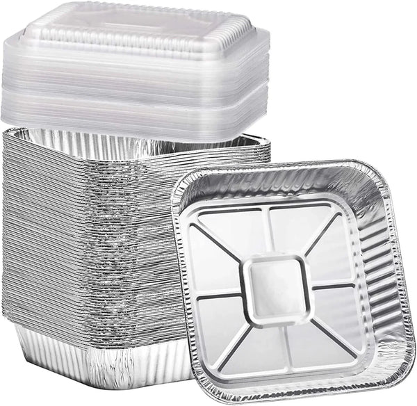 (35 Pack) 8X8 Aluminum Pans with Clear Plastic Lids - Square Baking Cake Pans - Foil Pans with Lids - Disposable Food Containers Great for Cooking, Heating, Storing, Prepping Food1