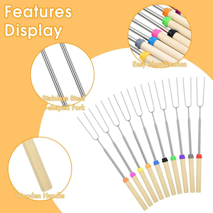 10 Pack Smores Sticks, 32 Inch Marshmallow Roasting Sticks for Fire Pit | Extendable Roasting Skewers with Bag. Hot Dog Fork. Smores Kit for Campfire Camping Essentials. 304 Stainless Steel.2