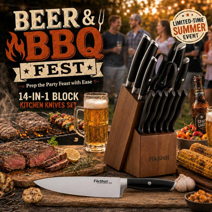 Knife Set, German Stainless Steel, Black, 14-Piece Kitchen Knives | Full Tang Handle, Ultra-Sharp, Knife Block & Sharpener Included, Rust-Resistant, Dishwasher-Safe, Gift for Chefs, BBQ Prep6