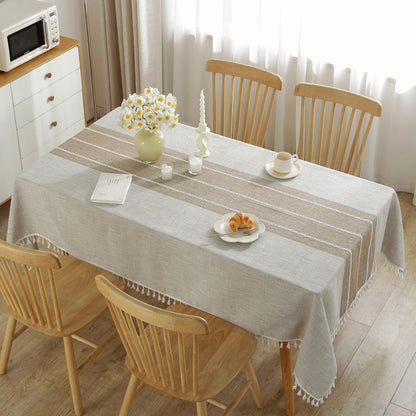 Tablecloths for Rectangle Tables, Cotton Linen Table Cloth Waterproof Tablecloth Wrinkle Free Farmhouse Dining Tables Cover, Soft Fabric Table Cloths with Tassels, Brown, 55" X 70", 4-6 Seats2