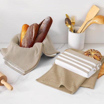 Cotton 380 GSM Premium Kitchen Towels, 18"X 28", 6 Pack, Khaki6