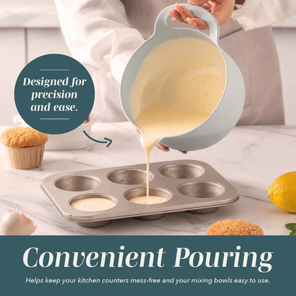 Nesting Plastic Mixing Bowl Set with Pour Spouts and Handles, Teal and Pink, 4 Piece Non-Slip7