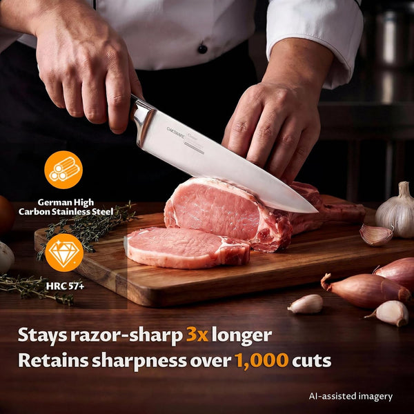 Kitchen Knife Set 3 Pcs, German High Carbon Steel Chef Knives Set | 3 Ergonomic Full-Tang Knives (8" Chef, 5.5" Utility, 4" Paring) for Effortless Prep - Chop Meat, Slice Veggies & Peel Fruit2