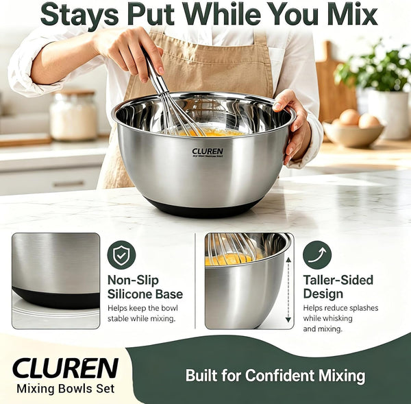 304 Stainless Steel Mixing Bowls Set, 3-Piece (1.5, 3 & 5 QT)5