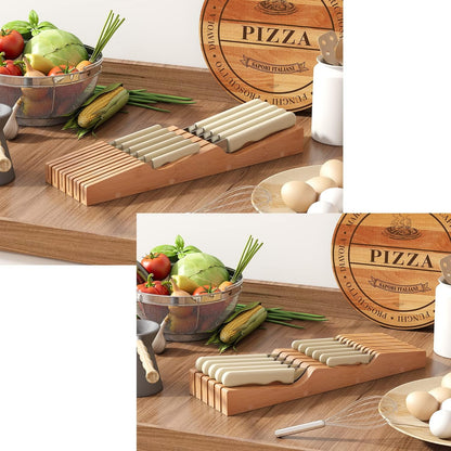 In-Drawer Knife Block Organizer - Bamboo Wood Drawer Knife Organizer-Protecting Knife Organizer Block (Not Included) (Natural, 11 Knives Dock)8