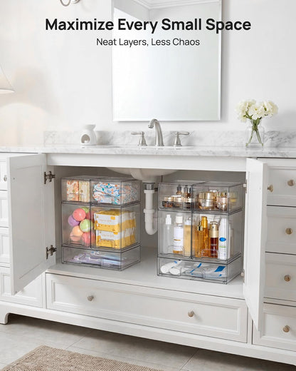 Clear Stackable Storage Drawers Set of 5, Plastic Organizer Bins6