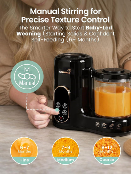 Baby Food Maker & Processor with Dual-Layer Steam Basket,Black&Gold | Steamer & Blender, Healthy Homemade Baby Food Purees, Starting Solids & BLW, Baby Feeding Essentials, 6+ Months5