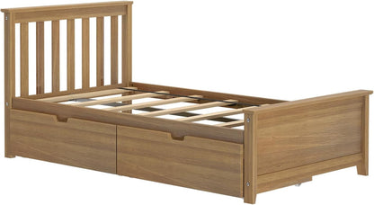 Max & Lily Classic Twin Bed, Slatted Headboard, with Storage Drawers, Pecan4