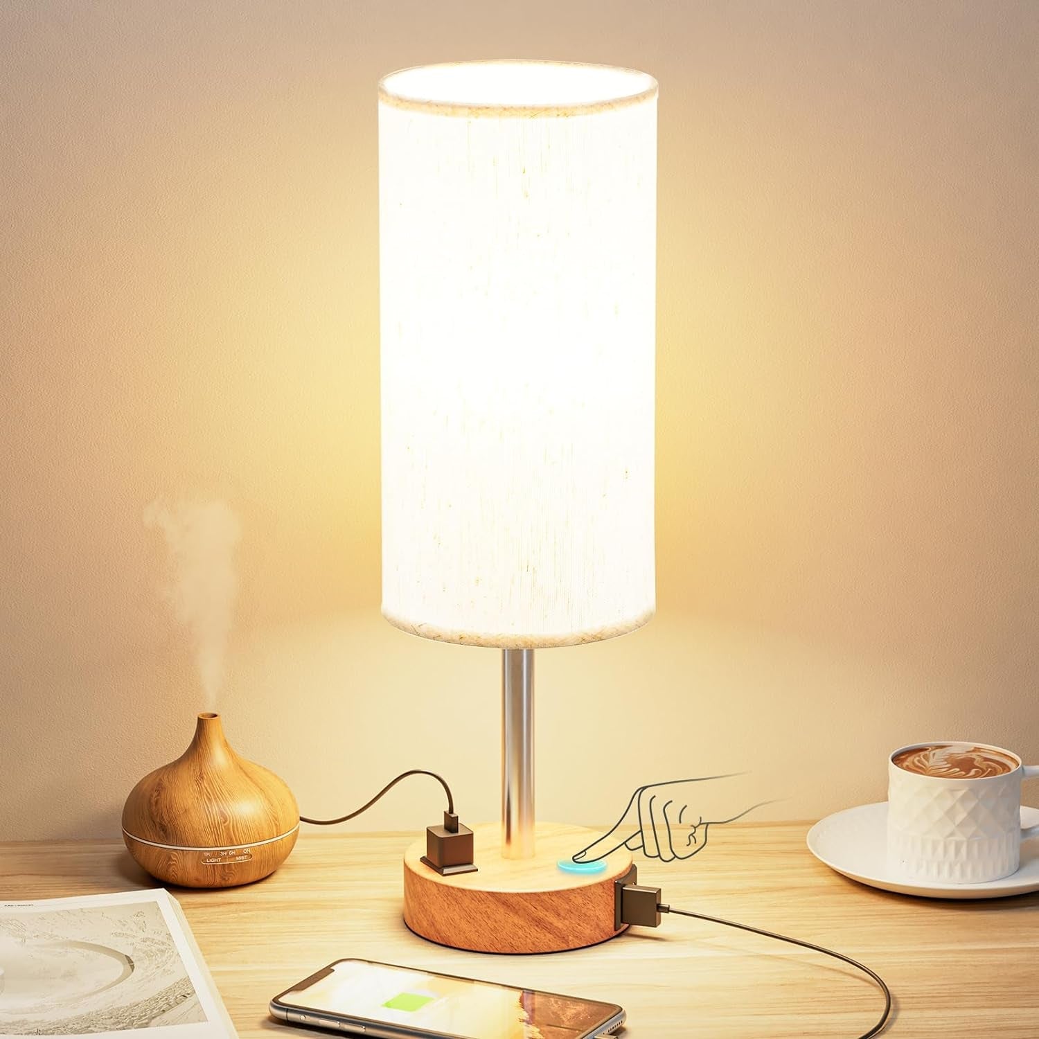 bedside-table-lamp-for-bedroom-dimmable-touch-usb-a-c-ac-outlet-3-way-dimmable-led-bulb-included-fabric-lampshade-wood-grain-metal-base-14-small-nightstand-lamp-for-desk-living-room