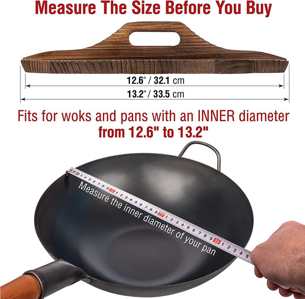 Carbon Steel Wok Pan – 13,5 “ Stir Fry Pans with Flat Bottom + Wooden Wok Lid 13.5 in with Ergonomic Handle + 17" Spatula and Ladle and Turner6