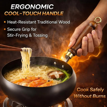 2026 Upgraded Uncoated Thick Iron Pot, Japanese Hand-Forged Non-Stick Iron Pan without Coating, Durable and Rust-Free for Cooker Gas Stir Fry Pans round Bottom with Lid (Glass Lid,11In)6