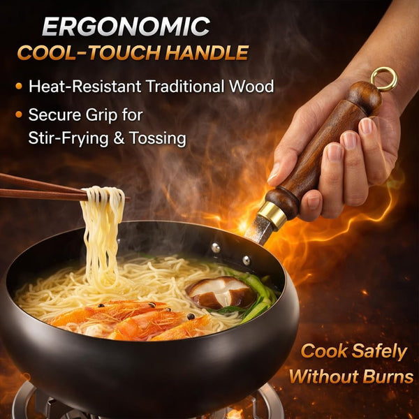 2026 Upgraded Uncoated Thick Iron Pot, Japanese Hand-Forged Non-Stick Iron Pan without Coating, Durable and Rust-Free for Cooker Gas Stir Fry Pans round Bottom with Lid (Glass Lid,11In)6