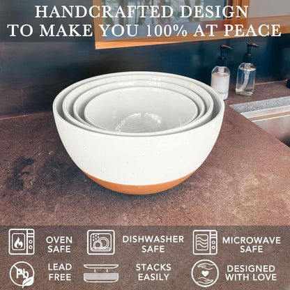 Ceramic Large Mixing Bowls - Set of 2 Nesting Bowls for Cooking, Serving, Popcorn, Salad Etc - Microwavable Kitchen Stoneware, Oven, Microwave and Dishwasher Safe - Extra Big 5.5 & 3.6 Qt - White3