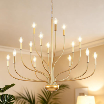 Brass Gold Chandelier, 15-Light Vintage Large Candle Style Chandelier Lighting, 37.4" Modern Farmhouse Dining Room Chandelier Light Fixture for Living Room Foyer Entryway High Ceiling Staircase1
