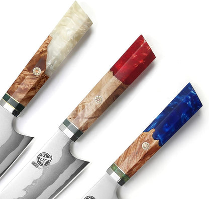8-Inch Kiritsuke Chef Knife, 440C Damascus, White Handle6