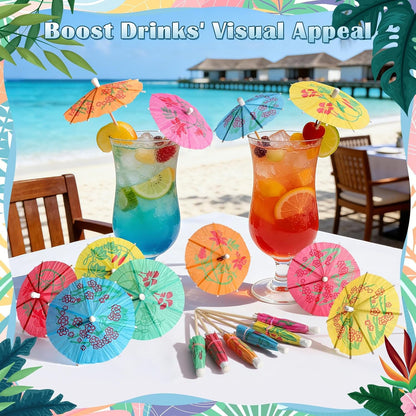 Cocktail Umbrellas for Drinks Garnish, Mini Paper Umbrellas Cocktail Picks | 4 Inch Tiny Umbrella Toothpicks, Fruit Sticks, Summer Tropical Hawaiian Luau Tiki Party Decorations, Bar Accessories, 54 PCS4