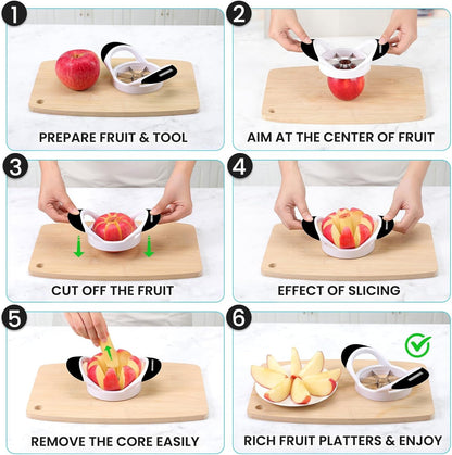 3.5 Inch Apple Slicer - Professional Apple Cutter - Stainless Steel Apple Corer - Super Sharp Apple Slicer and Corer - Apple Tool with 8 Sharp Blades(Black)4