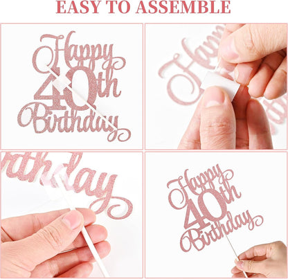 40Th Birthday Cake Decorations, 40Th Birthday Candles Cake Numeral Candles and Glitter Happy 40Th Birthday Cake Toppers Set for Birthday Party Supplies (Rose Gold)7