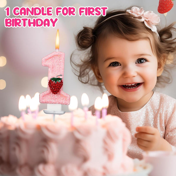 Strawberry 1 Candle for First Birthday Pink Number 1 Candle5